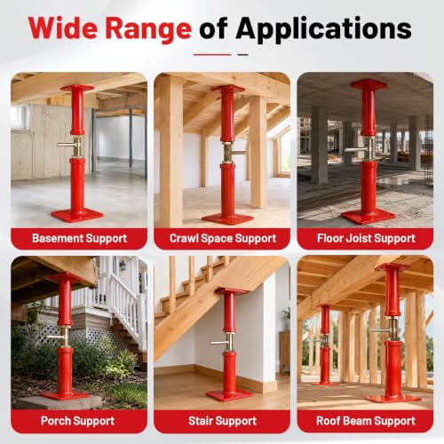 Adjustable House Jack 4 Pack, 5.3–8 Inch Floor Support Posts, Screw Jack for Leveling Floors, Crawlspace, Deck & Beam Support, Heavy Duty Steel
