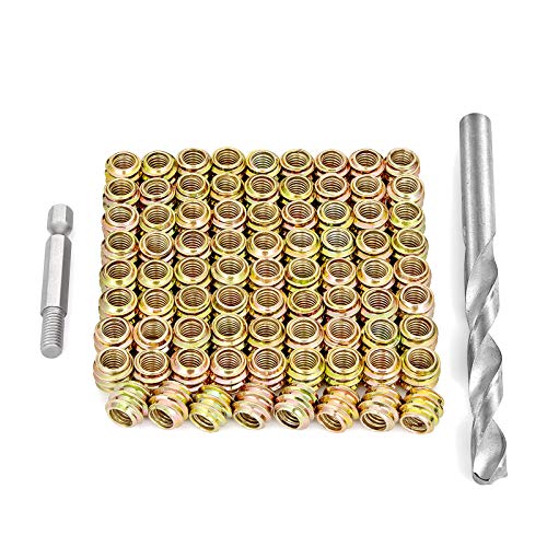 80Pcs 1/4"-20x10mm-H Flushed Nut Inserts Wood Threaded Fastener for Furniture - color: 1/4"-20 x 10mm-H