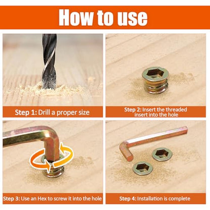 Jiozermi Threaded Insert Nuts for Wood Furniture, M10x30mm, 5 Pcs - size: M10x30mm-5PCs
