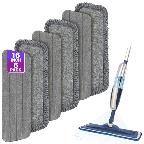16.5" Microfiber Mop Pads Refills, 6 Pack Reusable Replacement Heads - color: 16"grey*6