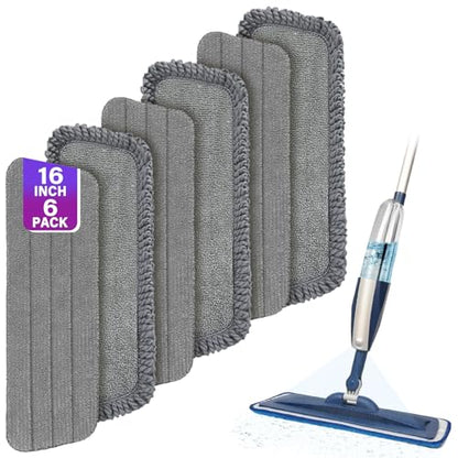 16.5" Microfiber Mop Pads Refills, 6 Pack Reusable Replacement Heads - color: 16"grey*6
