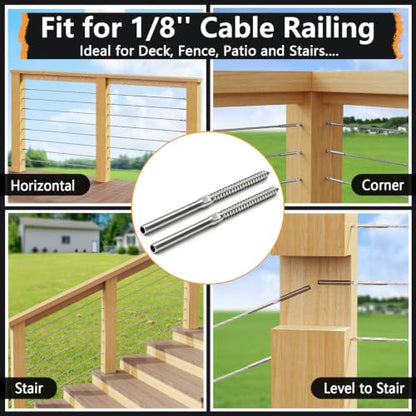 Cable Railing Hardware 1/8" T316 Swage Lag Screws for Wood Post 100Pack - color: Silver