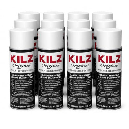 KILZ Original White Flat Oil-Based Alkyd Aerosol Primer Sealer, 13 oz, 12 Pack