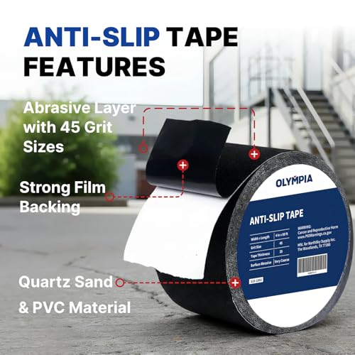 NORTHSKY Olympia 4 Inch x 60 Foot Anti Slip Tape, 45-Grit Friction, Non-Slip Traction Grip for Stairs, Waterproof Grip Tape Safety Non Skid Tape for Steps Anti-Slip Traction Tape Black - size: 4“