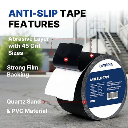 NORTHSKY Olympia 4 Inch x 60 Foot Anti Slip Tape, 45-Grit Friction, Non-Slip Traction Grip for Stairs, Waterproof Grip Tape Safety Non Skid Tape for Steps Anti-Slip Traction Tape Black - size: 4“