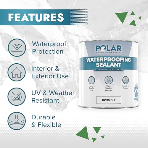 Polar Waterproofing Sealant - 17 Fl Oz - Clear Invisible Finish - Outdoor Waterproof Coating for Interior & Exterior Wood, Brick, Stone Surfaces, Concrete Tile & Grout - One Coat Waterproof Protection - size: 17 Fl Oz (Pack of 1)