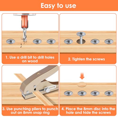 5Pcs Limit Countersink Drill Bit Set with Hole Punch, Deep Adjustable Countersunk Drill Bit Kit, Round Shank Wood Countersink Drill Bit, Edge Banding Punching Tool for Wood PVC (Drill Bit+Plier)