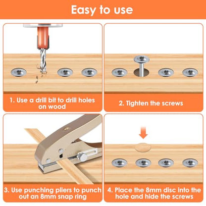 5Pcs Limit Countersink Drill Bit Set with Hole Punch, Deep Adjustable Countersunk Drill Bit Kit, Round Shank Wood Countersink Drill Bit, Edge Banding Punching Tool for Wood PVC (Drill Bit+Plier)