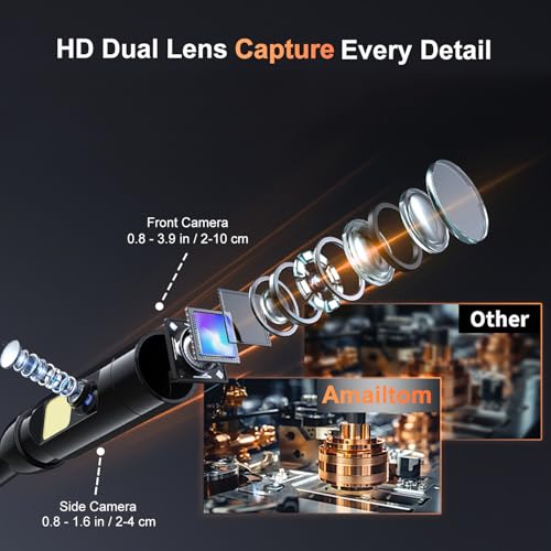 Dual Lens Endoscope Camera with Light, 1080P Borescope Inspection Camera with 5" IPS Screen, 32.8FT Semi-Rigid, 8+1 LEDs & 32GB Card, 7.9mm IP67 Waterproof Sewer Snake Cam for Car Plumbing Wall