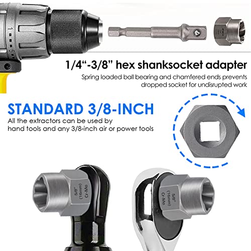 XEWEA 21PCS Bolt Nut Extractor Set, 3/8" Drive Easy Out Socket Remover - size: 21PCS