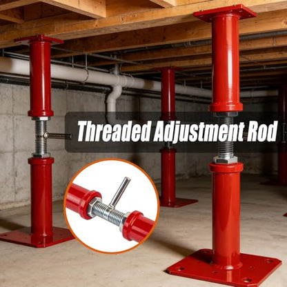11"-22" Adjustable House Floor Jack, 11023 lbs Max Load Capacity Screw Jack - color: Red, size: 11-22 Inches(4 Pack)