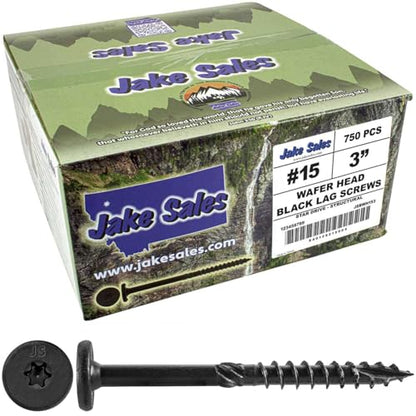 Jake Sales 15x3 Black Wafer Head Structural Lag Screws. Used for Log Construction, Timber Framing, Laminated Beams and Pole Barns Among Other Uses. T-30 Torx/Star Drive (Full Box ~750 Screws) - size: 3"
