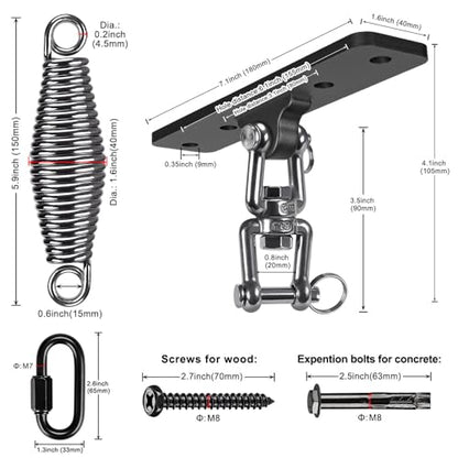 Dolibest Heavy Bag Hanger, Wall Ceiling Mount Hook 360° Rotation Wood Beam Holder Body Weight Strength Training Systems, Wood Beam Holder with Spring and 1 Carabiner, 4Wood Screws for Wooden Sets - color: Heavy Bag Hanger With Spring