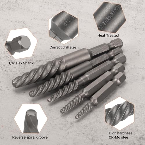 Damaged Screw Extractor Set, 6 Piece Easy Out Bolt Extractor for Easily Remove Broken Bolts, Stripped Screws, Studs