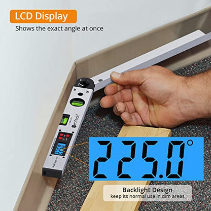 Neoteck Professional Measurement Kit: 225° 16 inch Aluminum Digital Angle Finder Protractor & 2-in-1 Dual Probe Pinless & Pin Moisture Meter with LCD Display and Audio Alarm for Wood, Wall, Concrete