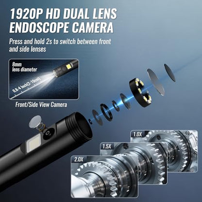 WORKPRO 4.3" Endoscope Camera with Light, 1920P HD Dual Lens Borescope