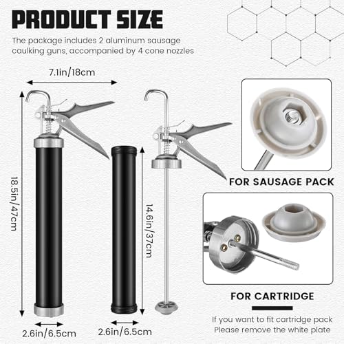 Lasnten 2 Pack Sausage Caulking Gun with 4 Cone Nozzles, Black - color: Black