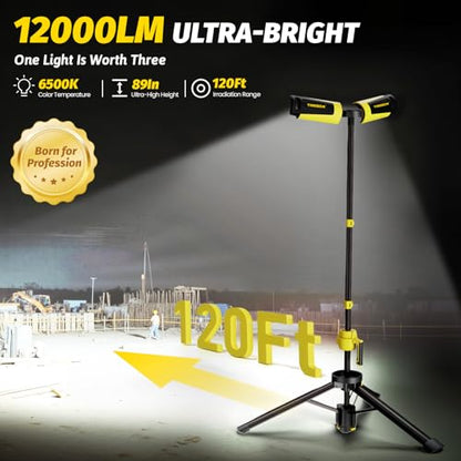 Tresda 12000LM Rechargeable LED Work Light with Telescoping Tripod Stand