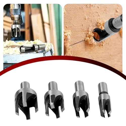 Wood Plug Cutter Drill Bit Set, 8 Pack Straight and Tapered Plug Cutters for DIY Woodworking Projects, 4 Sizes Hex Shank, Black