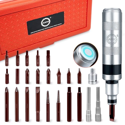 AKM Hand Manual Reversible Impact Driver Set Extractor-26 PCS Impact Screwdriver S2 Steel Hex Phillips Slotted Screwdriver Bits Much More Durable Disengage Rusted Fasteners or Frozen Bolts - color: 26 Pcs