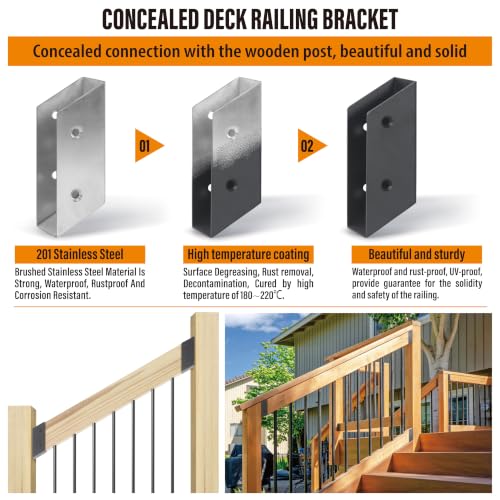 30° Stair Angle Stainless Steel Deck Railing Brackets Connectors for 2"x4" (Actual 1.5"x3.5") Railing Wood Post (8 Pair) - size: Angle 30°