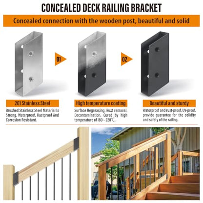 30° Stair Angle Stainless Steel Deck Railing Brackets Connectors for 2"x4" (Actual 1.5"x3.5") Railing Wood Post (8 Pair) - size: Angle 30°