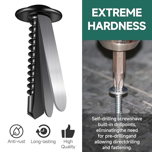 #8 x 1-1/2" Black Self Tapping Screws for Metal, Truss Head Phillips Drive 410 Stainless Steel Self Drilling Sheet Metal Screws with Drill Bit, Fast Tapping (Box of 100) - color: Black, size: #8 x 1-1/2"