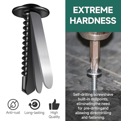 #8 x 1-1/2" Black Self Tapping Screws for Metal, Truss Head Phillips Drive 410 Stainless Steel Self Drilling Sheet Metal Screws with Drill Bit, Fast Tapping (Box of 100) - color: Black, size: #8 x 1-1/2"