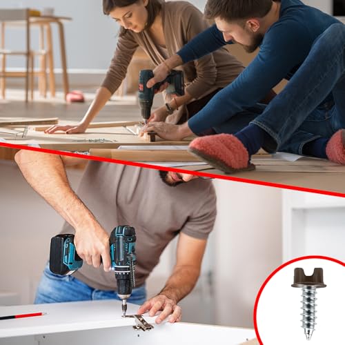 100 Pcs #8X 1/2" Self-Tapping Gutter Screws Brown Painted Slotted Hex Washer Head #8X 1/2 Zinc Plated Finish, Includes 1/4" Magnetic Hex Driver – for Gutter Install - size: Brown 8-18*1/2（100pcs)