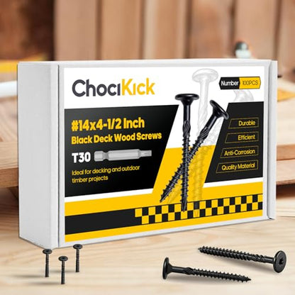 100Pcs #14 x 4-1/2" Lag Screws Black, Structural Wood Screws Star Drive, Heavy-Duty Exterior Construction Screws for Timber, Landscaping & Framing, T30 Bit Included, Rust Resistant - size: #14x4-1/2in 100pcs
