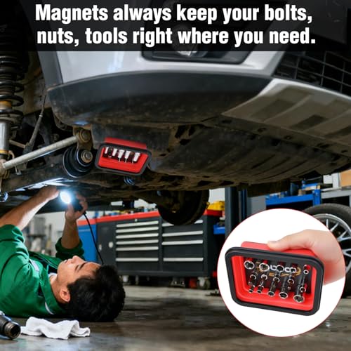 GOOACC 3 Sizes Collapsible Magnetic Parts Tray Set Red - color: Red