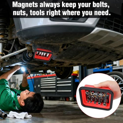 GOOACC 3 Sizes Collapsible Magnetic Parts Tray Set Red - color: Red