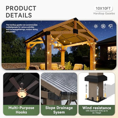 Aoxun 10' x 10' Wood Gazebo with Galvanized Steel Gable Roof, Gray - color: Taupe Gray, size: 10' x 10'
