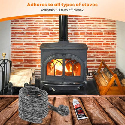 Stanbroil 1/4" x 84" Wood Stove Gasket Kit with High Temperature Adhesive - size: 1/4" x 84" Rope