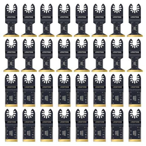 LONGTERM 32-Piece Oscillating Multi-Tool Blade Set, Quick-Release OIS, for Wood/Nails/PVC/Drywall & Thin Metal - style: 32PC-Black Carbide