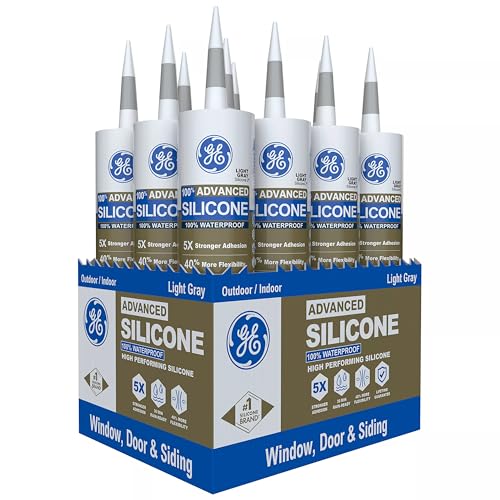 GE Advanced Silicone Caulk for Window & Door, Light Gray, 10.1 fl oz Cartridge, 12 Pack - size: Pack of 12, style: Light Gray
