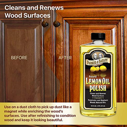 Parker & Bailey Woodcare Oil Polish Kit – Lemon Oil & Orange Oil Furniture Cleaner & Wood Restorer – Natural Wood Polish for Tables, Cabinets & Furniture Shine Bundle