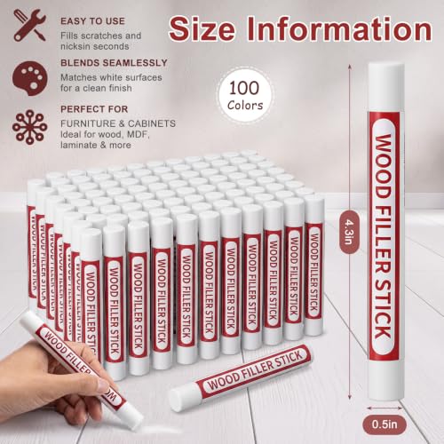100 Pcs Wood Filler Sticks White Wax Crayons - color: White