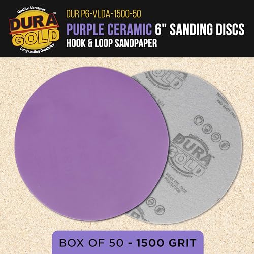 Dura-Gold Premium 1500 Grit 6" Purple Film Ceramic Sanding Discs, Box of 50 - style: 1500 Grit