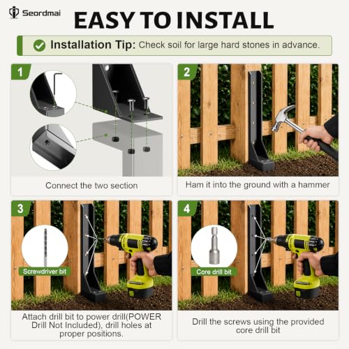 2 Pcs Fence Post Repair Kit, Thickened Heavy Duty Fence Repair Stakes for Tilted, Broken Wood Posts 4x4/6x6, Upgraded Double-Sided Welding Fence Repair Kit for Yard, Garden, Farm