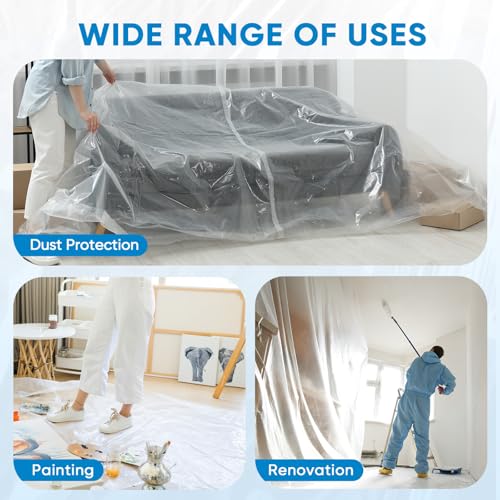TICONN 12 x 9 Ft Plastic Drop Cloth for Painting, Waterproof Painters Plastic Sheeting, Painting Tarp for Furniture Cover, Floor Protection (6PK, 0.5Mil) - size: 0.5 Mil