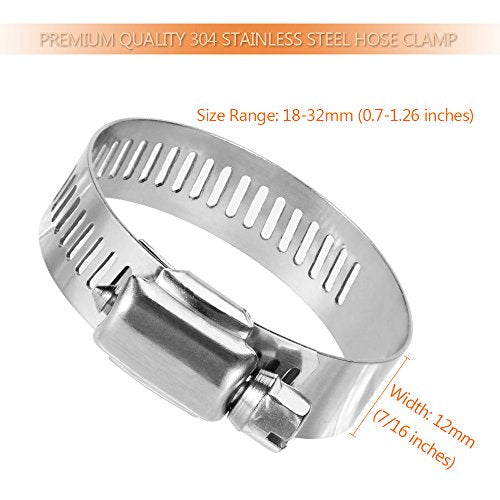 LOKMAN 20 Pack Stainless Steel Hose Clamp Adjustable 7/8'' - 1-1/4'' (18-32mm) Worm Gear Hose Clamp, Metal Fuel Line Pipe Clamp for Plumbing, Automotive And Mechanical Application - size: 18-32mm