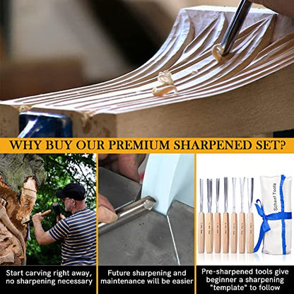 Schaaf Wood Carving Tools 7-pc Wood Chisel Set with Gouges, Hand Sharpened - color: Professionally Sharpened 7 Piece Set