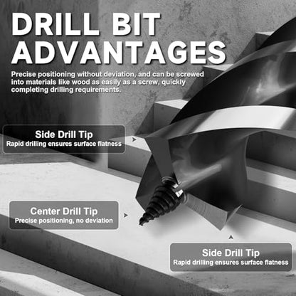 1-1/4"×12" Professional Auger Drill Bit for Wood with Quick Change 1/2" Hex Shank- 3-Cutter Design with Dual-Flute for Fast Chip Removal, Fits Hardwood, Softwood, PVC, Drywall & Tree Stumps - size: 1-1/4"×12"