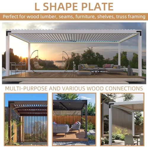 L Shape Steel Flat Bracket, 4 Pcs 10" X 10" Flat Fixing Mending Plates Black Flat Repair Plate Bracket with Screws Set for Wood Lumber Timber Connectors - style: L