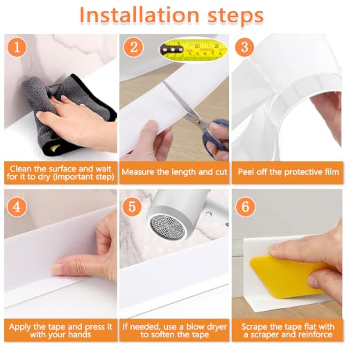 RONSEN Vinyl Peel and Stick Baseboard Molding Trim 32.8 ft - color: White, size: 32.8 ft