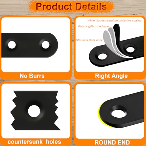 24 Pack Black Flat Bracket Straight Brace Mending Plates - color: Black, size: 24 Pcs / 1.42 x 0.63 in
