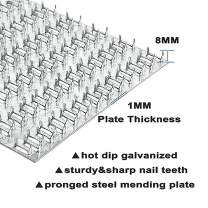 10 Pcs Truss Plates 6 x 8, Pronged Truss Mending Plates with Nail Teeth, Galvanized Truss Brackets for Truss to Rafter Wood Connections, Steel Repairing Plates - size: 6"x8"