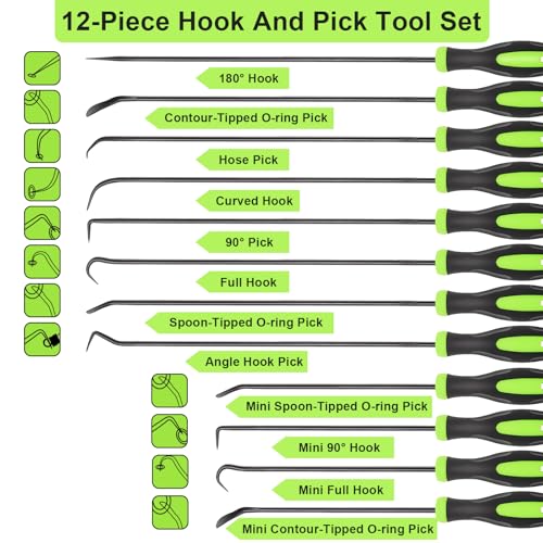 Doaho 12PCS Automotive Precision Hook and Pick Tool Set - color: Green-12 Pcs Hook and Pick Tool Set