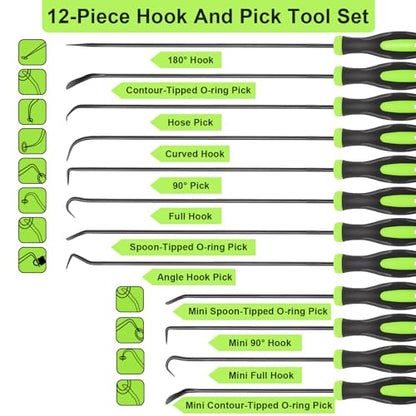 Doaho 12PCS Automotive Precision Hook and Pick Tool Set - color: Green-12 Pcs Hook and Pick Tool Set